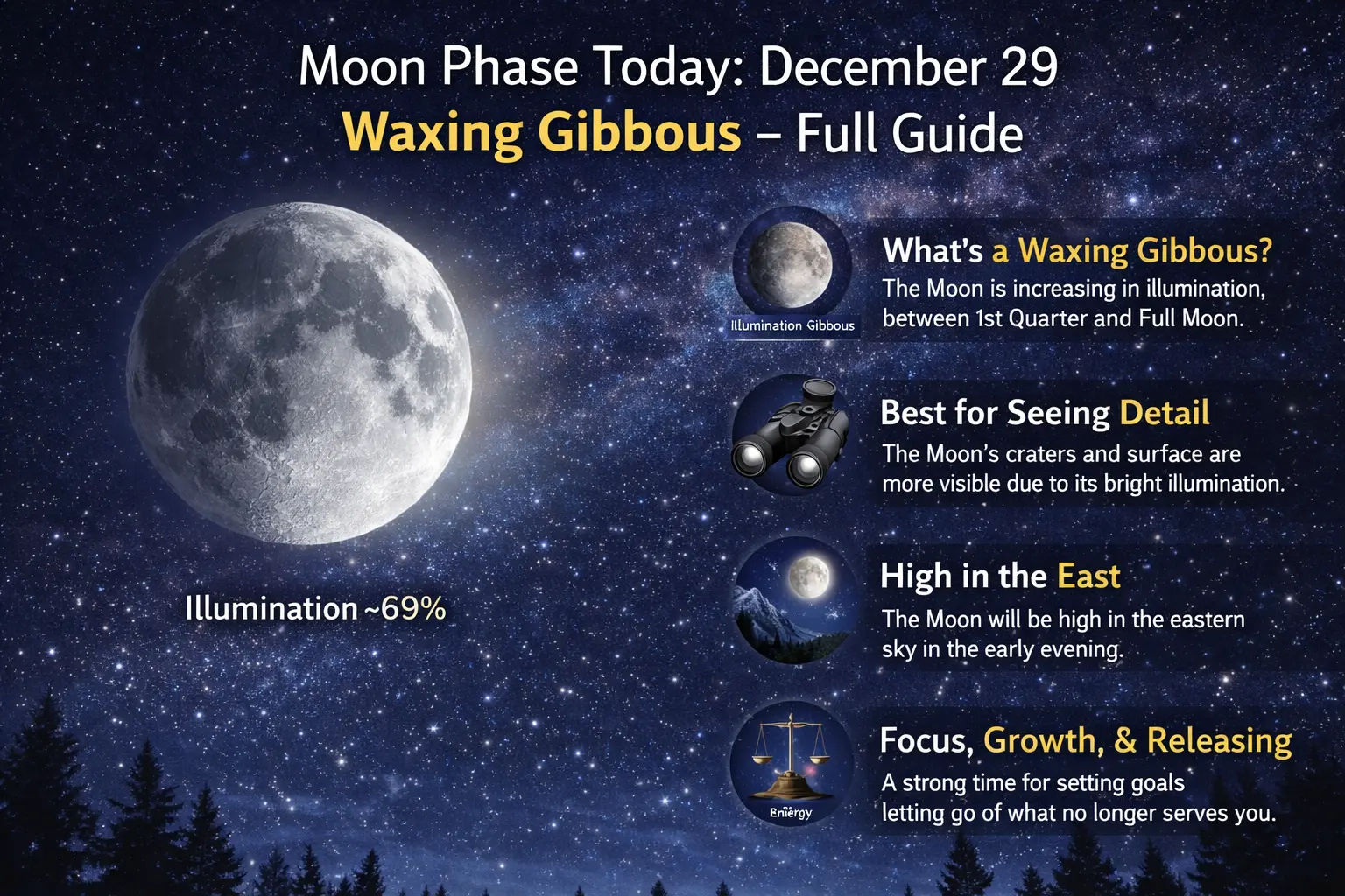 Moon Phase Today: December 29 Waxing Gibbous – Full Guide