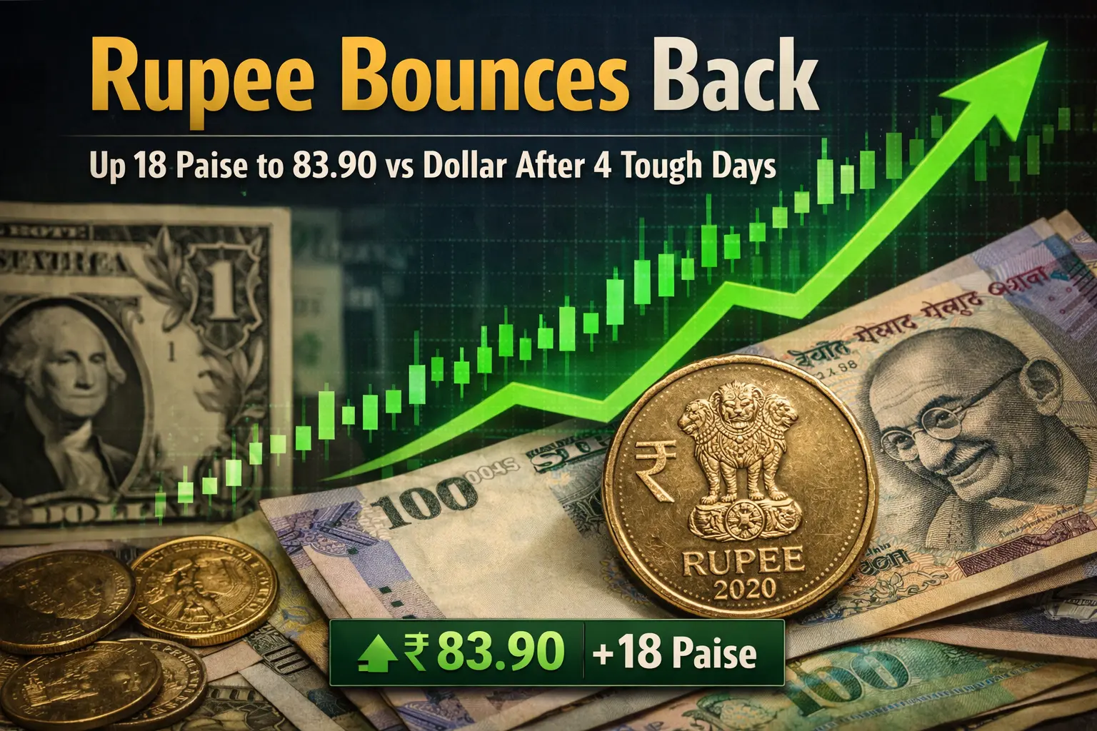Rupee Bounces Back: Up 18 Paise to 83.90 vs Dollar After 4 Tough Days